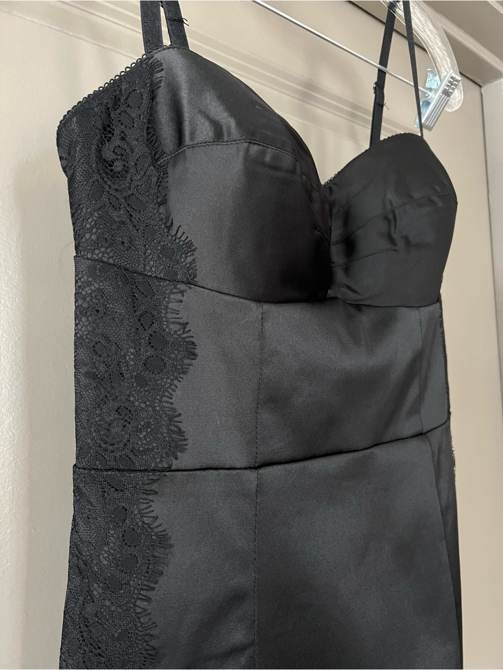 GUESS by Marciano Black Satin Lace Bodycon Dress Sz 3
